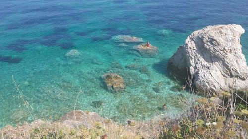 High angle view of rocky beach