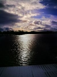 Scenic view of lake against sky during sunset