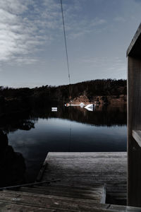 Pier over lake against sky