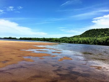 Scenic view of landscape against blue sky