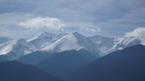 Scenic view of snowcapped mountains against sky