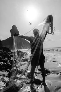 View of fishing net on beach