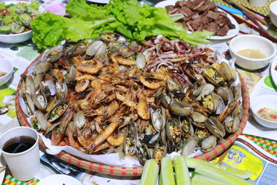 High angle view of food on table