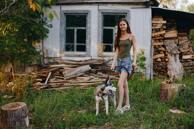 Portrait of woman with dog