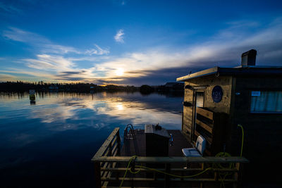 Scenic view of lake against sky during sunset