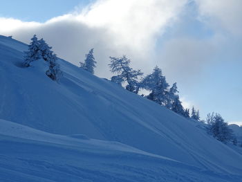 Scenic view of snow covered mountains against sky