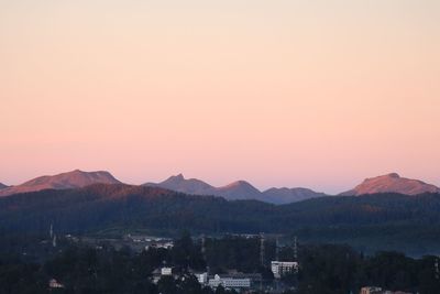 Scenic view of silhouette mountains against sky at sunset