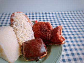 Close-up of breakfast served in plate