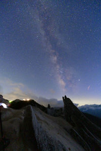 Scenic view of mountains against sky at night