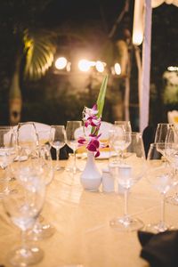 Glass of wine glasses on table at restaurant