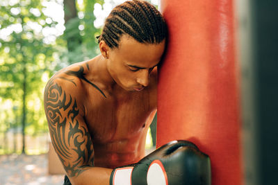 Young man looking away