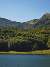 Scenic view of lake against clear sky