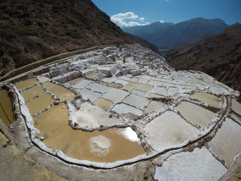 High angle view of snow covered landscape