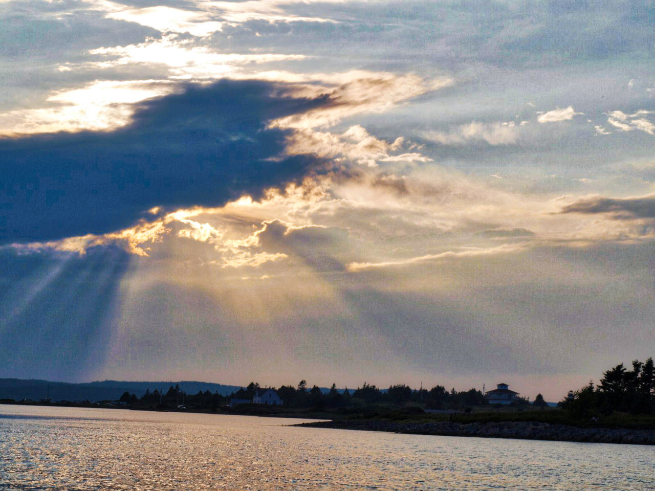 scenics, sky, nature, tranquility, cloud - sky, beauty in nature, tranquil scene, no people, outdoors, water, sunlight, sunset, day, landscape, tree