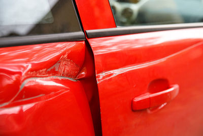 High angle view of red car