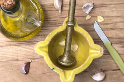 High angle view of spices on table