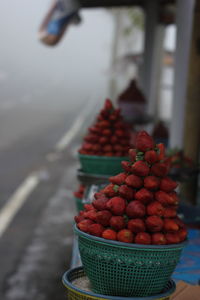 Close-up of strawberries in basket