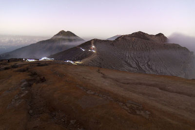 Scenic view of volcanic mountain against sky