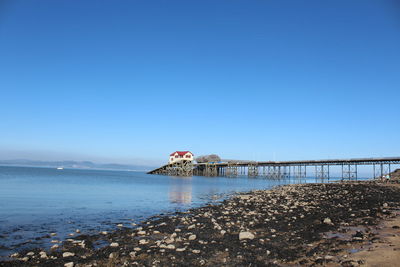 Scenic view of sea against clear blue sky