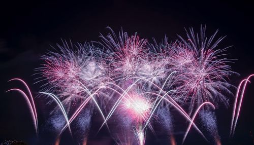 Low angle view of firework display at night