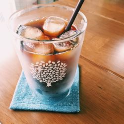 High angle view of drink on table