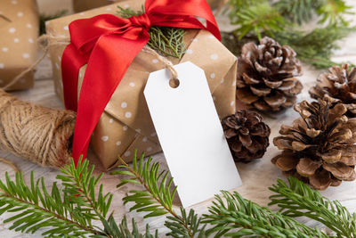 Close-up of christmas decoration on table