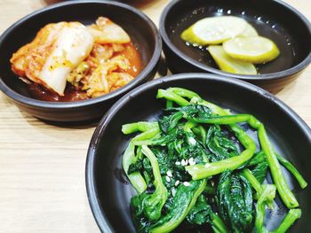 High angle view of food in bowl on table