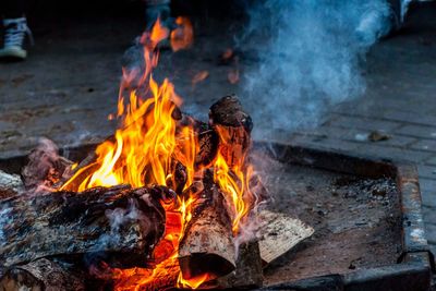 High angle view on fire bonfire pit