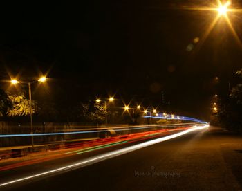 Light trails on street at night