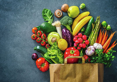 High angle view of food on table