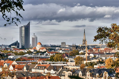 Aerial view of townscape against sky