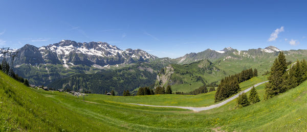 Panoramic view of landscape and mountains against sky