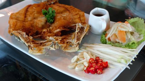 High angle view of meal served in plate