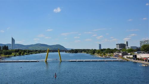 Scenic view of sea against blue sky