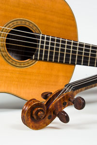 Cropped image of violin against guitar