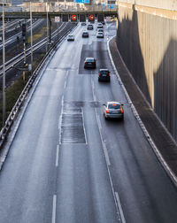 High angle view of cars on road