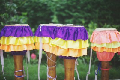 Close-up of multi colored umbrellas