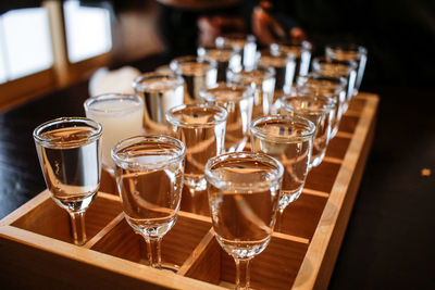 Close-up of glasses on table