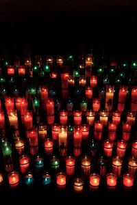 High angle view of illuminated candles