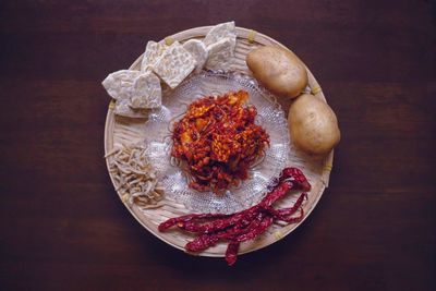 High angle view of food on table