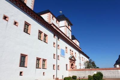 Low angle view of buildings against clear sky