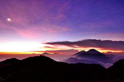 Scenic view of silhouette mountains against sky during sunset