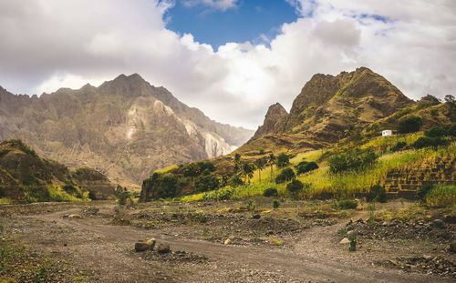 Scenic view of mountains against sky