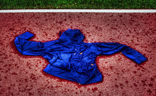 High angle view of woman lying down on land