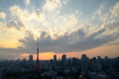 Cityscape against sky during sunset