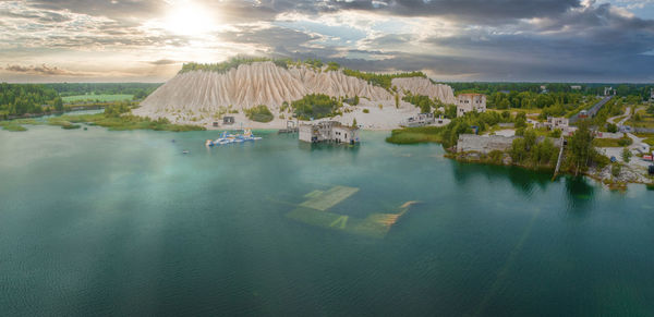 Abandoned quarry for extraction of limestone. beautiful nature, attraction in estonia.