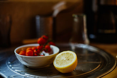 Close-up of lemon on table