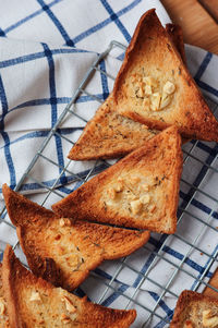 High angle view of a bread on plate