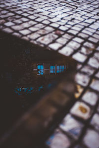 Reflection of building on window