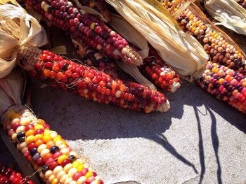 High angle view of fruits for sale at market stall